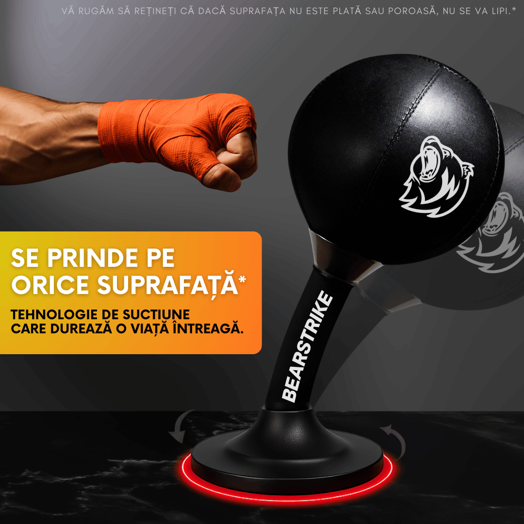 Sac de box portabil BearStrike Smash Bag cu tehnologie de suctiune, fixare pe suprafete netede, ideal pentru antrenament de box acasa
