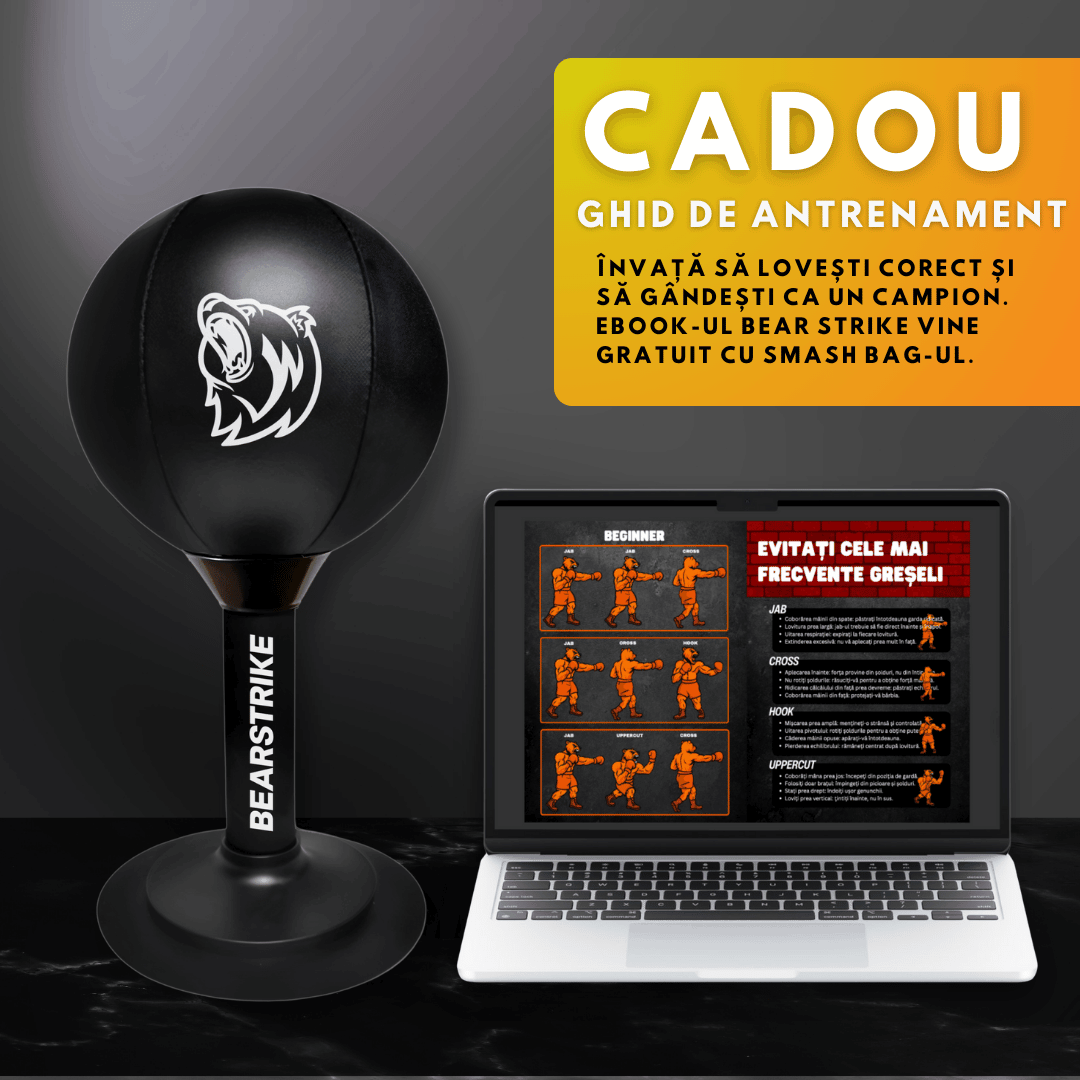 Sac de box portabil BearStrike Smash Bag cu ghid de antrenament PDF gratuit, ideal pentru box si fitness acasa

